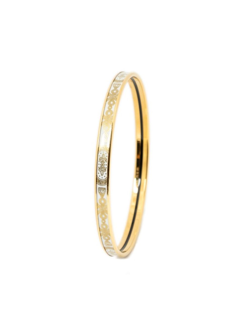 Hermes Enamel Bangle Gold White Plated Bracelet
